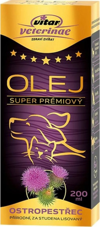 VITAR Veterinae Ostropestřecový olej, 200 ml, výživa pro psy a kočky.