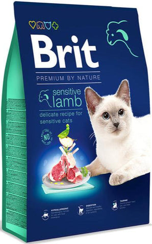 Brit Premium by Nature Cat Sensitive Lamb 8 kg – Krmivo pro citlivé kočky s jehněčím masem, balení 8 kg.