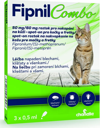 Fipnil Combo, 50/60 mg, Cat Spot-on, 3x0,5 ml, antiparazitní kapky pro kočky.