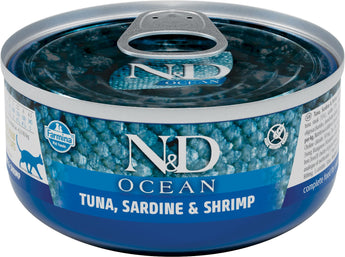 N&D OCEAN CAT Adult Tuna & Sardine & Shrimps 70 g - Krmivo pro kočky s tuňákem, sardinkami a krevetami. Balení 70 g.