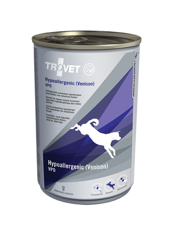Trovet pes VPD, konzerva, 400 g, výživné krmivo pro psy s potravinovými alergiemi.