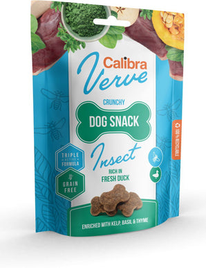 Calibra Dog Verve Crunchy Snack Insect&Fresh Duck 150 g, křupavé pamlsky s hmyzem a čerstvým kachním masem.