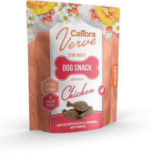 Calibra Dog Verve Semi-Moist Snack Fresh Chicken 150 g, poloměkké pamlsky s čerstvým kuřecím masem.