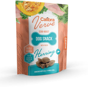 Calibra Dog Verve Semi-Moist Snack Fresh Herring 150 g, poloměkké pamlsky s čerstvým sleděm.