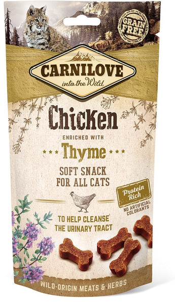 Carnilove Cat Semi Moist Snack Chicken&Thyme 50g - poloměkké pamlsky s kuřetem a tymiánem, podpora trávení.