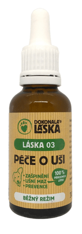 LÁSKA 03, Péče o uši, běžný režim, 30 ml, jemná péče o uši psů.