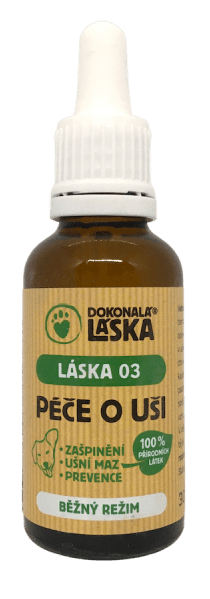 LÁSKA 03, Péče o uši, běžný režim, 30 ml, jemná péče o uši psů.