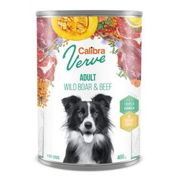 Calibra Dog Verve konz. GF Adult Wild Boar&Beef 400 g, bezobilná konzerva s divočákem a hovězím masem pro dospělé psy.