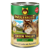 Konzerva Wolfsblut Dog Adult Green Valley s jehněčím a zeleninou pro dospělé psy, 395 g.