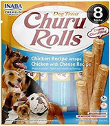 Churu Dog Rolls Chicken with Cheese wraps 8x12g – Kuřecí rolky s náplní ze sýra, 8x12g.