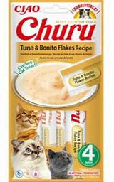 Churu Cat Tuna & Bonito Flakes Recipe 4x14g – Pochoutka pro kočky s tuňákem a kousky bonito, 4x14g.