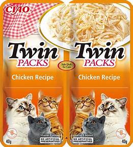 Churu Cat Twin Packs Chicken in Broth 2x40g – Šťavnaté kuřecí kousky v omáčce pro kočky, 2x40g.