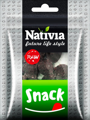 Pochoutka pro psy Nativia Dog RAW SNACK 50g, zdravá a chutná svačinka pro vašeho mazlíčka.