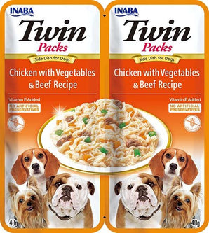 Churu Dog Twin Packs Chick&Veg. & Beef in Broth 2x40g – Kuře, zelenina a hovězí v lahodné omáčce, 2x40g.