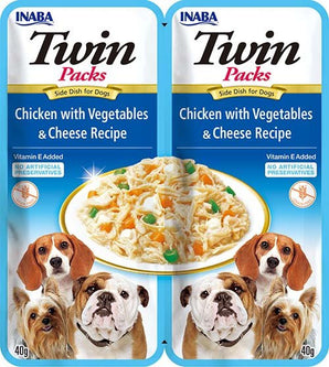 Churu Dog Twin Packs Chick&Veg.&Cheese in Broth 2x40g – Delikátní kousky kuřete se zeleninou a sýrem v omáčce, 2x40g.