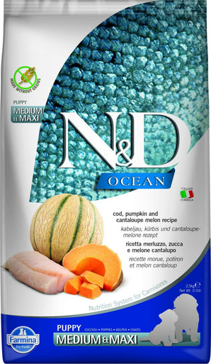 N&D OCEAN DOG Puppy M/L Codfish & Pumpkin & Melon, 2,5 kg, krmivo pro štěňata.