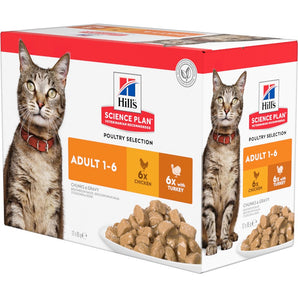 Hill's Science Plan Adult kuře & krůtí 12 x 85 g – Krmivo pro dospělé kočky s kuřetem a krůtou, balení 12 x 85 g.