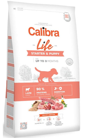Calibra Dog Life Starter & Puppy Lamb 12kg – Krmivo pro štěňata s čerstvým jehněčím masem, balení 12 kg.