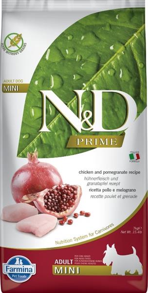 N&D PRIME DOG Adult Mini Chicken & Pomegranate, 7 kg, krmivo pro malé psy.