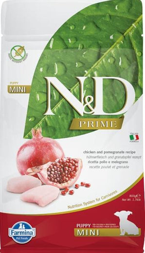 N&D PRIME DOG Puppy Mini Chicken & Pomegranate, 800 g, výživné krmivo pro malé štěňata.