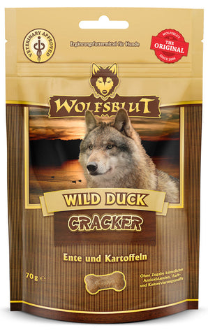 Křupavé pamlsky Wolfsblut Cracker Wild Duck s kachním masem pro psy, 70 g.