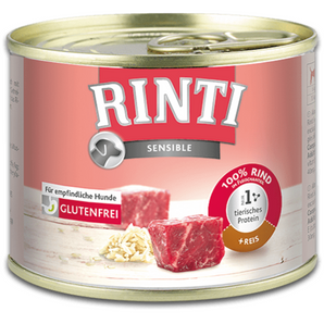 Rinti Dog Sensible konzerva hovězí+rýže 185g - Konzerva pro psy s hovězím a rýží, ideální pro citlivé zažívání.
