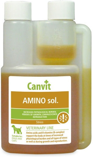 Canvit Amino sol. pro psy a kočky 250ml - Roztok s aminokyselinami pro podporu regenerace u psů a koček. Balení 250 ml.