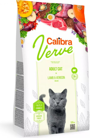 Calibra Verve Grain Free Adult Lamb&Venison 8+ let 3,5kg – Grain Free krmivo pro starší kočky s jehněčím a zvěřinou, balení 3,5kg