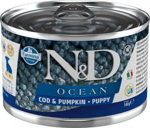 N&D DOG OCEAN Puppy Codfish & Pumpkin Mini, 140 g, výživné krmivo pro štěňata.