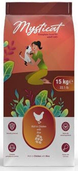Kraftia MYSTICAT Adult Chicken & Rice 15 kg – Granule pro dospělé kočky s kuřetem a rýží, balení 15 kg.