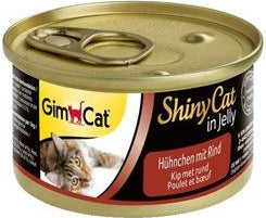 GimPet ShinyCat kuře s hovězím 70 g – Konzerva pro kočky s kuřecím a hovězím masem, balení 70 g.