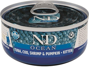 N&D OCEAN Kitten Tuna & Cod & Shrimp & Pumpkin 70 g - Krmivo pro koťata s tuňákem, treskou a krevetami. Balení 70 g.