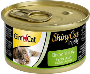 GimCat ShinyCat kuře papája 70 g – Konzerva pro kočky s kuřecím masem a papájou, balení 70 g.