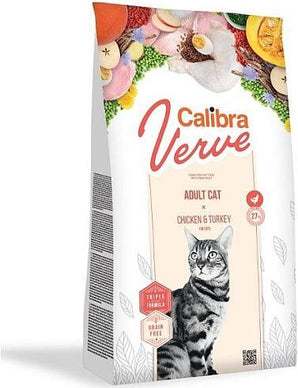 Calibra Verve Grain Free Adult Chicken & Turkey 750 g – Bezobilné krmivo pro dospělé kočky s kuřetem a krůtou, balení 750 g.