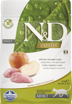 N&D PRIME CAT Adult Boar & Apple 300 g - Krmivo pro dospělé kočky s kancem a jablkem. Balení 300 g.
