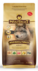 Granule Wolfsblut Dog Adult Wild Duck & Turkey s kachním a krůtím masem pro dospělé psy, 2 kg.