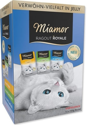 Miamor Ragout Royale Kuře & Tuňák & Králík v želé 12 x 100 g – Lahodné ragú pro kočky s kuřetem, tuňákem a králíkem, balení 12 x 100g.