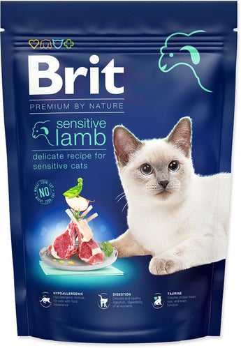 Brit Premium by Nature Cat Sensitive Lamb 800 g – Krmivo pro kočky s jehněčím masem, vhodné pro citlivé kočky, balení 800 g.