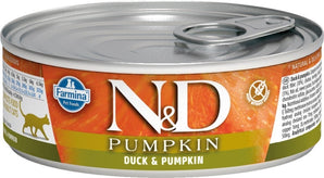 N&D PUMPKIN CAT Adult Duck & Pumpkin 70 g - Bezobilné krmivo pro kočky s kachním masem a dýní. Balení 70 g.