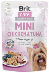 Brit Care Dog Mini Chicken&Tuna fillets in gravy 85g - kuřecí a tuňákové filé v omáčce pro malé psy.