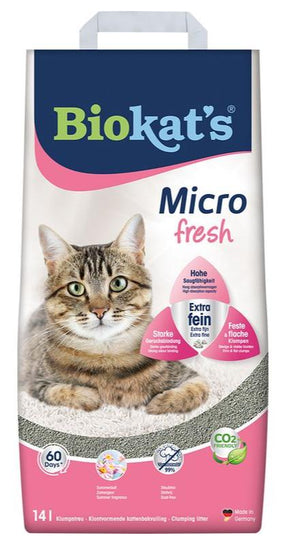 Podestýlka Biokat's Micro Fresh 6L – Jemná hrudkující podestýlka s vůní, balení 6L.