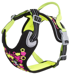 Postroj Hurtta Weekend Warrior neon 100-120cm - Neonový postroj pro větší psy, ideální pro aktivní procházky a zajištění viditelnosti i v noci.