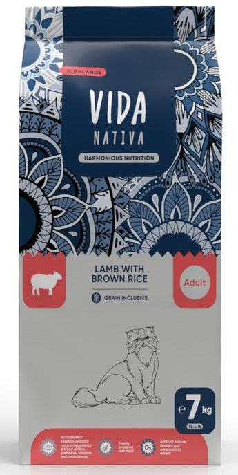 Kraftia VIDA NATIVA CAT Adult Lamb & Rice 7 kg – Granule pro dospělé kočky s jehněčím masem a rýží, balení 7 kg.