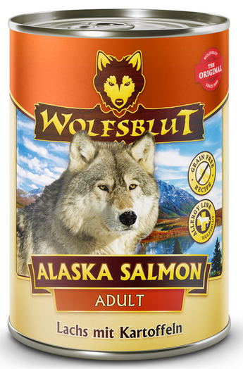 Konzerva Wolfsblut Dog Adult Alaska Salmon s lososem a dýní pro dospělé psy, 395 g.