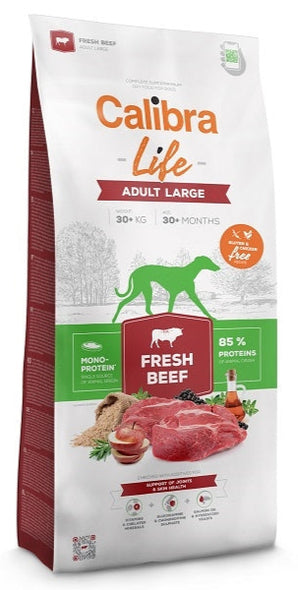 Calibra Dog Life Adult Large Fresh Beef 12kg – Krmivo pro dospělé psy velkých plemen s čerstvým hovězím, balení 12 kg.