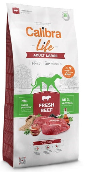 Calibra Dog Life Adult Large Fresh Beef 2,5kg – Krmivo pro dospělé psy velkých plemen s čerstvým hovězím, balení 2,5 kg.