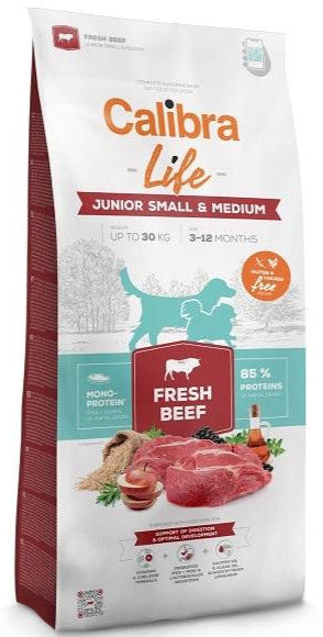 Calibra Dog Life Junior Small & Medium Fresh Beef 2,5kg – Krmivo pro mladé psy malých a středních plemen s čerstvým hovězím, balení 2,5 kg.