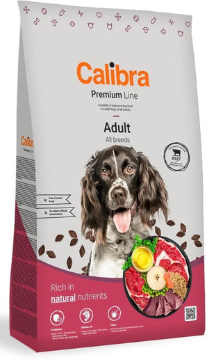 Calibra Dog Premium Line Adult Beef 12 kg, krmivo s hovězím masem pro dospělé psy středních plemen.