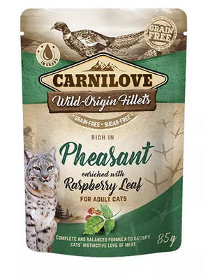 Carnilove Cat Pouch Pheasant & Raspberry Leaves 85g - kapsička s bažantem a malinovými listy, podpora trávení a imunity.