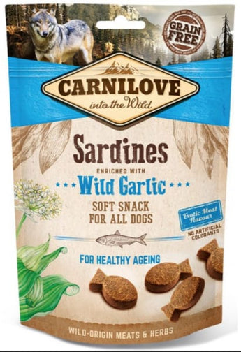 Carnilove Dog Semi Moist Sardines&Wild Garlic 200g - pamlsky s sardinkami a česnekem, podpora zdraví a chuti.